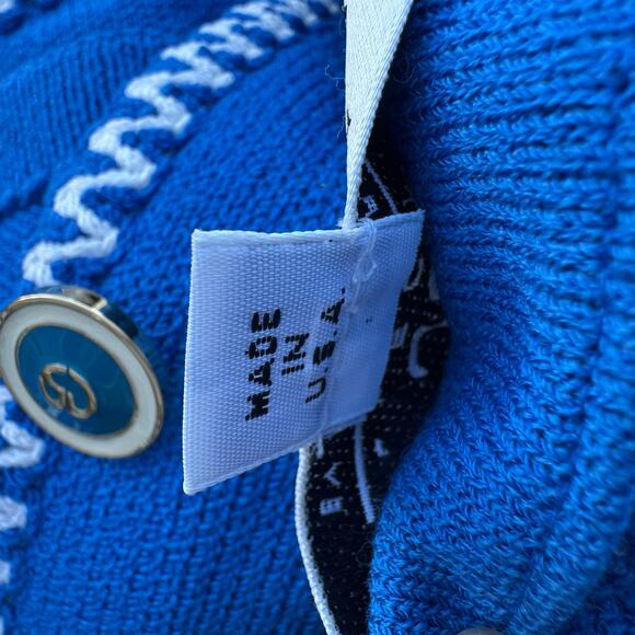 St. John 8 Santana Knit Jacket Cobalt Blue White Stitching Cardigan Blazer - Picture 9 of 11